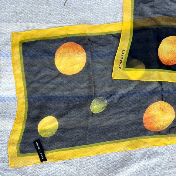 ELLEN TRACY 100% Silk Made in Japan Oranges/Limes Long Scarf 13" wide LOVELY VGU - Picture 2 of 6